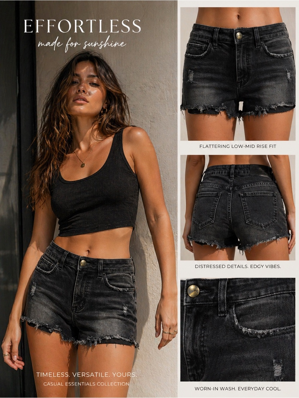 American Eagle Outfitters Black Distressed High-Rise Denim Shorts